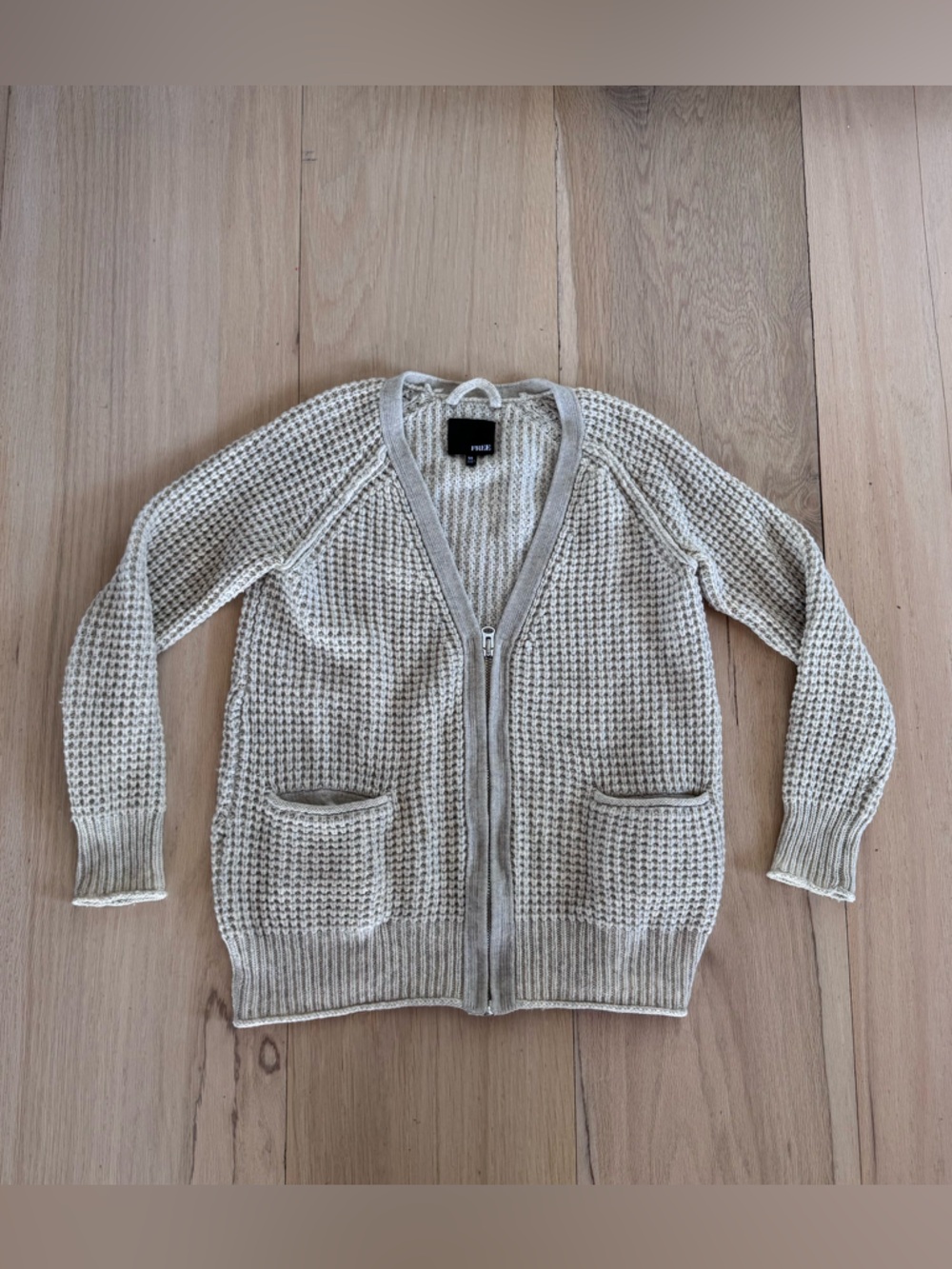 Wilfred Free Aritzia Marin Waffle Knit Zip Front Cardigan neutral oatmeal XS